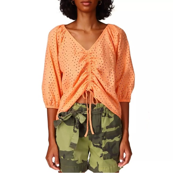 Sanctuary Tops - ❤️💙💛 Sanctuary Melon V Neck Eyelet Ruched Top Blouse Shirt NWT